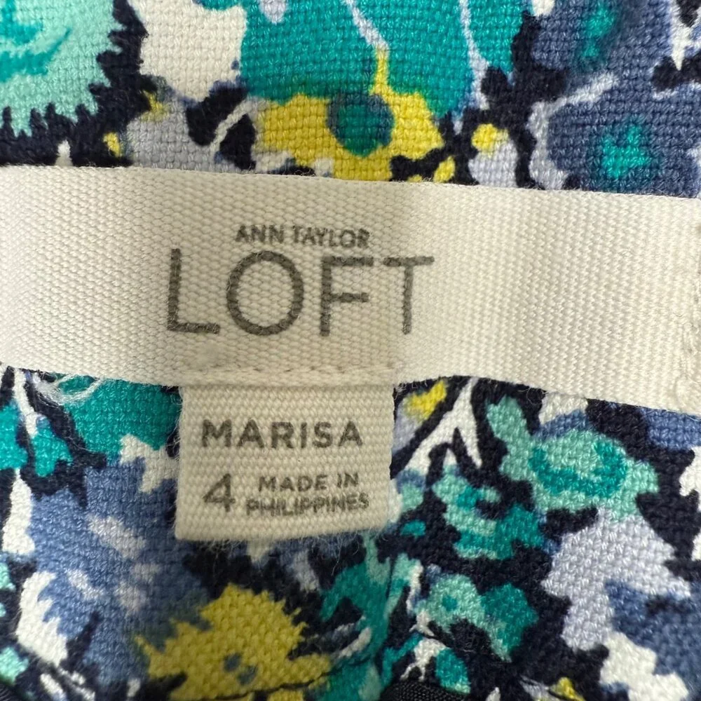 Ann Taylor Loft Marisa Womens Size 4 Blue Floral Cropped Pants Business Casual - Picture 3 of 10